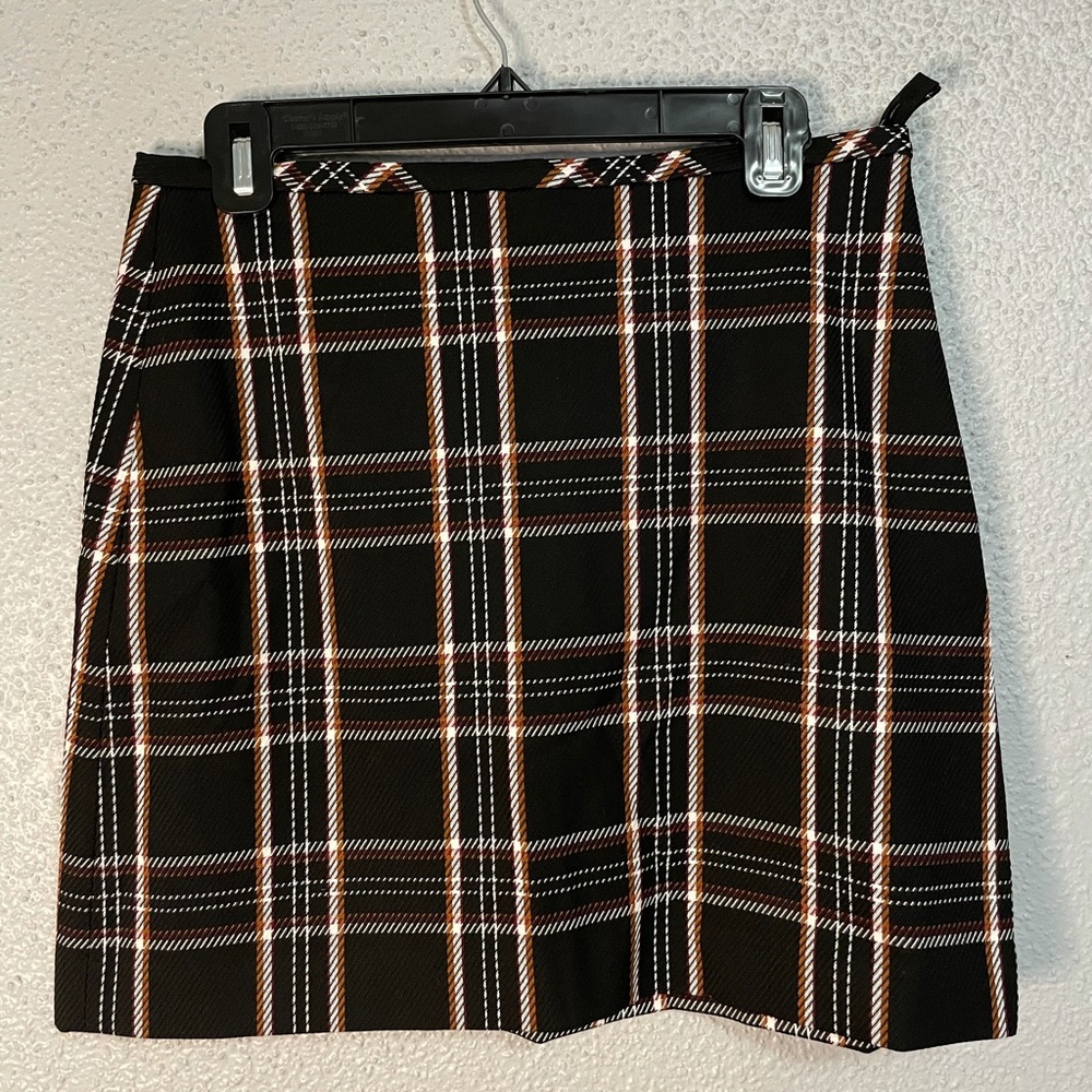 brown and black plaid mini skirt